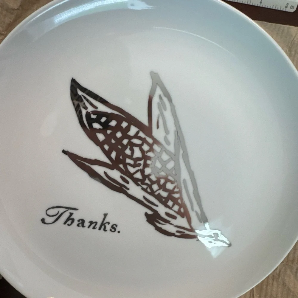 West Elm Thanksgiving White and Silver Dinnerware Plate 8.5” Thanks